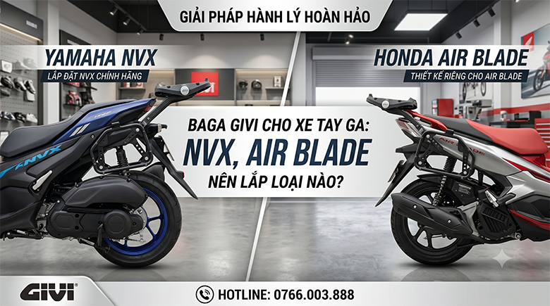 Baga Givi Cho Xe Tay Ga: NVX, Air Blade Nên Lắp Loại Nào?