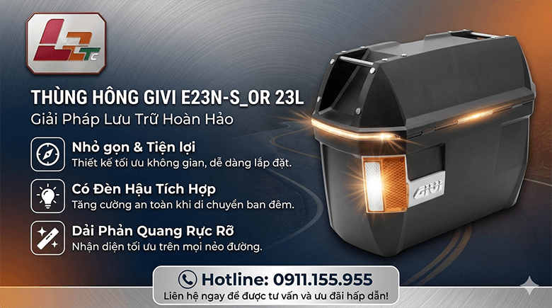 Thùng hông Givi E23N-S_OR 23L: Nhỏ gọn, có đèn và phản quang