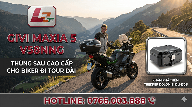 Givi Maxia 5 V58NNG: Thùng sau cao cấp cho biker đi tour dài