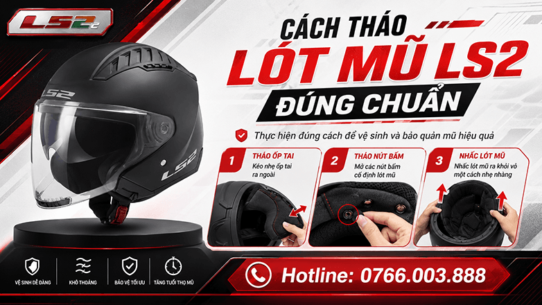 Cách tháo lót mũ LS2 đúng chuẩn