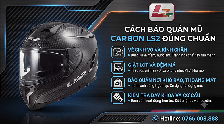 Cách bảo quản mũ carbon LS2 đúng chuẩn