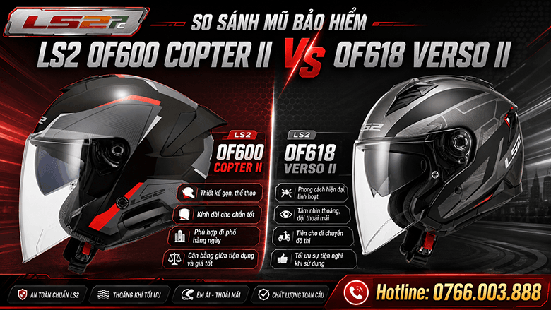 So sánh mũ bảo hiểm LS2 OF600 Copter II vs OF618 Verso II