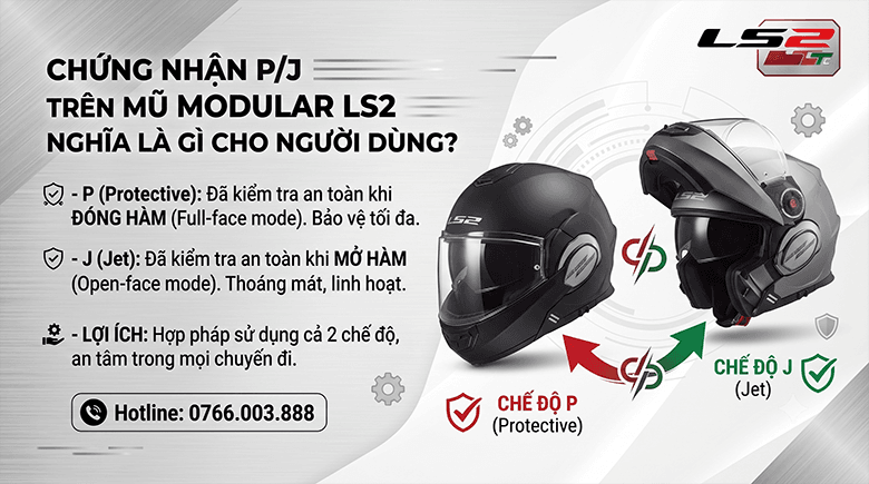 Chứng nhận P/J trên mũ modular LS2 nghĩa là gì cho người dùng?