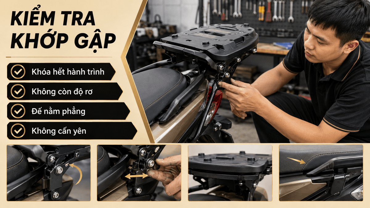 Kiểm tra khóa khớp baga gập trước khi đi xe
