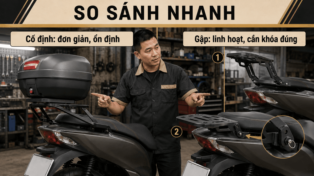 So sánh baga gập và baga cố định trên xe máy