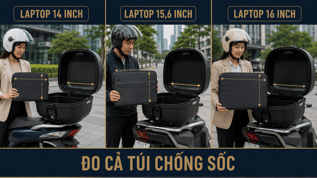 Cách đo thùng Givi đựng laptop 14 15.6 và 16 inch