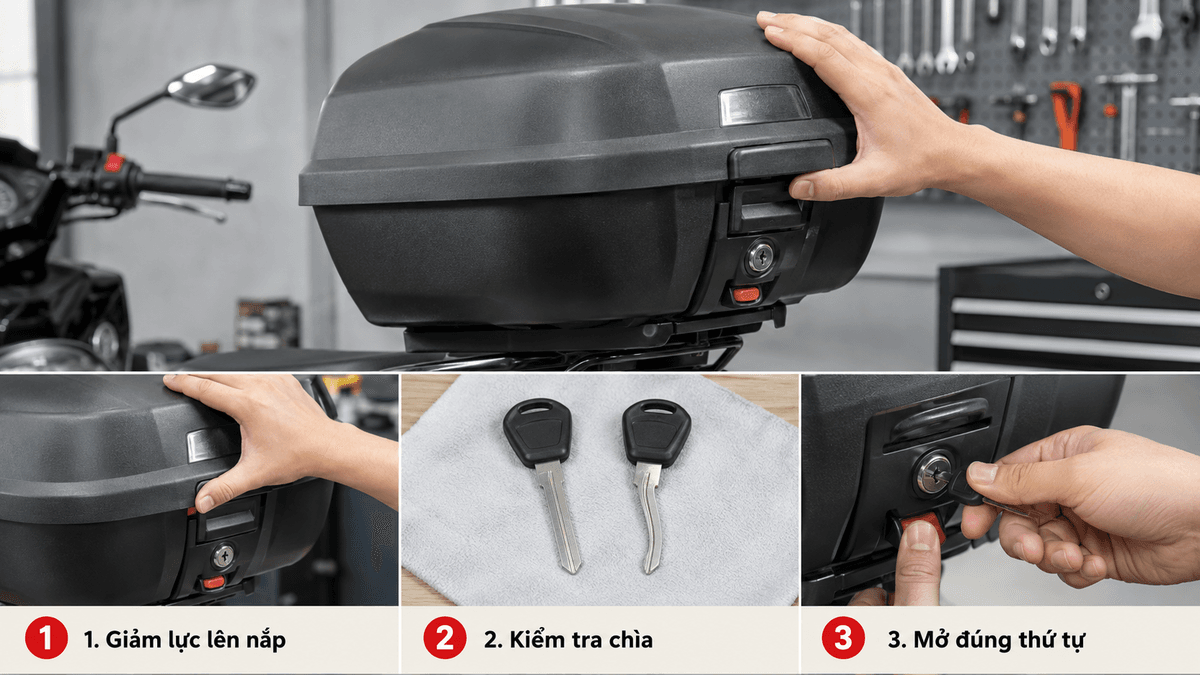 Các bước kiểm tra an toàn khi khóa thùng Givi bị kẹt