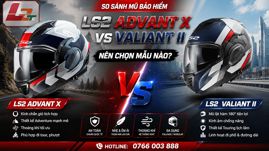 So sánh mũ bảo hiểm LS2 Advant X vs Valiant II: nên chọn mẫu nào?
