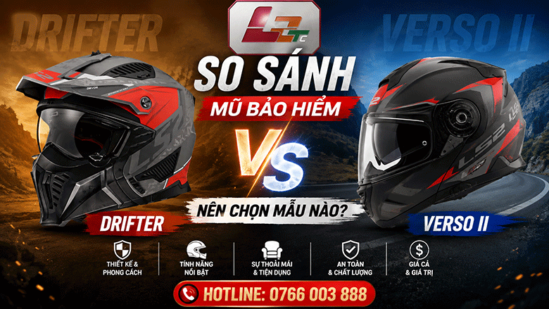 So sánh mũ bảo hiểm LS2 Drifter vs Verso II: nên chọn mẫu nào?