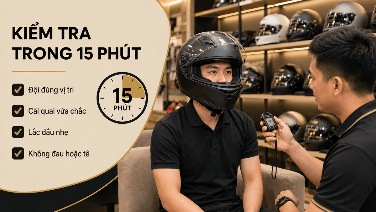 Khách hàng thử mũ LS2 mới trong 15 phút tại cửa hàng