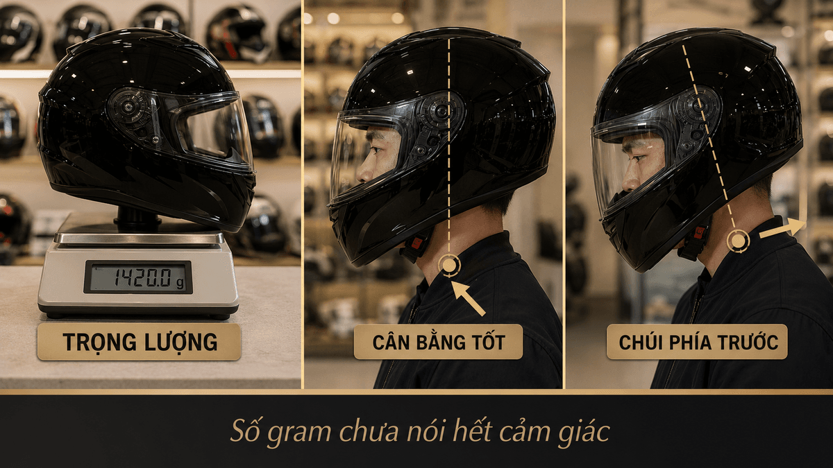 Kiểm tra trọng lượng và độ cân bằng của mũ LS2