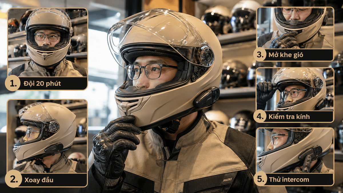 Checklist thử mũ LS2 đi touring tại cửa hàng