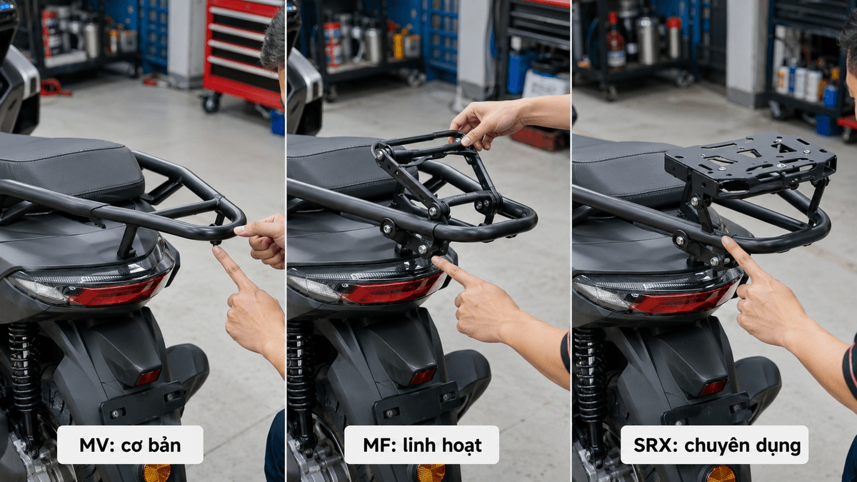 So sánh baga MV MF và SRX cho Yamaha NMAX 155 đời 2025