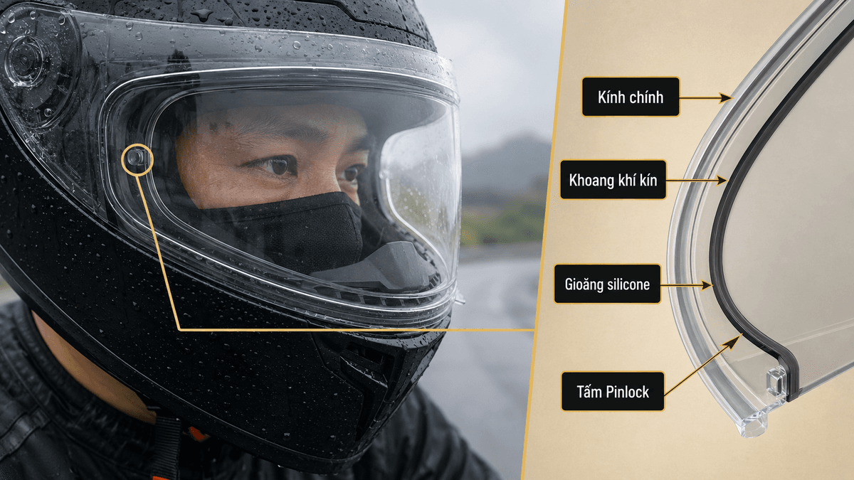 Nguyên lý chống đọng sương của Pinlock trên kính mũ LS2