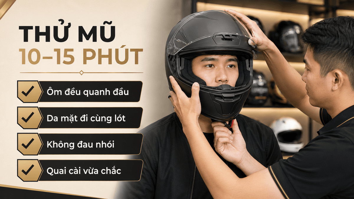 Kiểm tra độ vừa của mũ LS2 dành cho người đi PKL