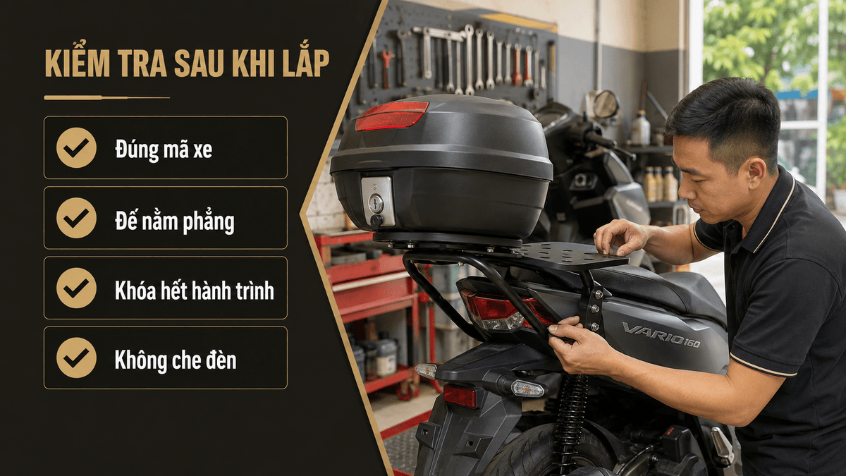 Kỹ thuật viên kiểm tra baga Givi trên Honda Vario 160