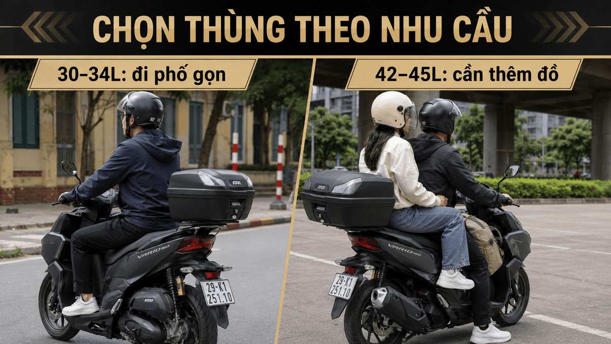 Vario 160 lắp baga Givi và thùng sau trong điều kiện đi phố thực tế