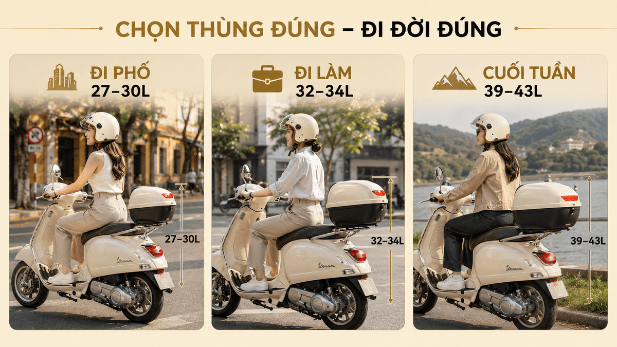 Ba lựa chọn dung tích thùng Givi cho Vespa Sprint và Primavera theo nhu cầu