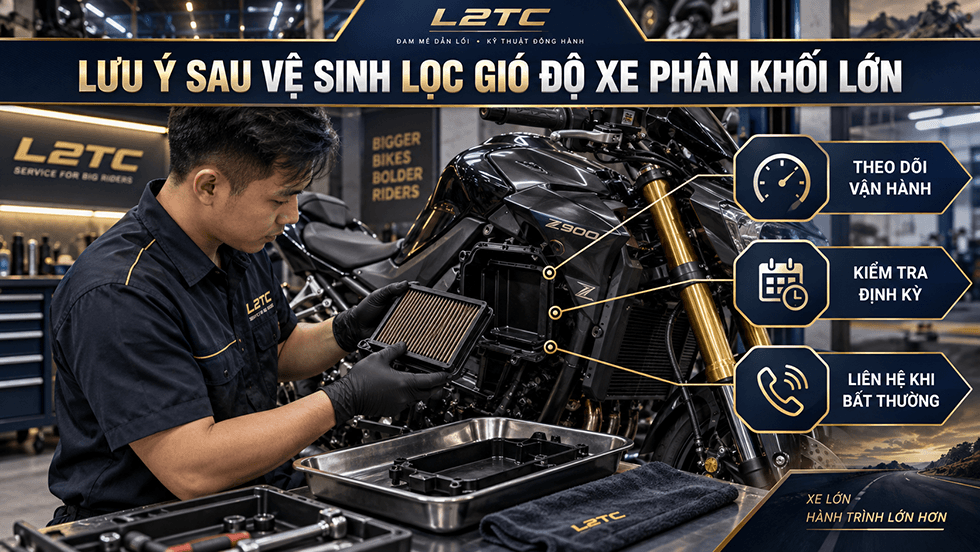 Vệ sinh lọc gió zin xe phân khối lớn tại L2TC Hà Nội - hình minh họa 3