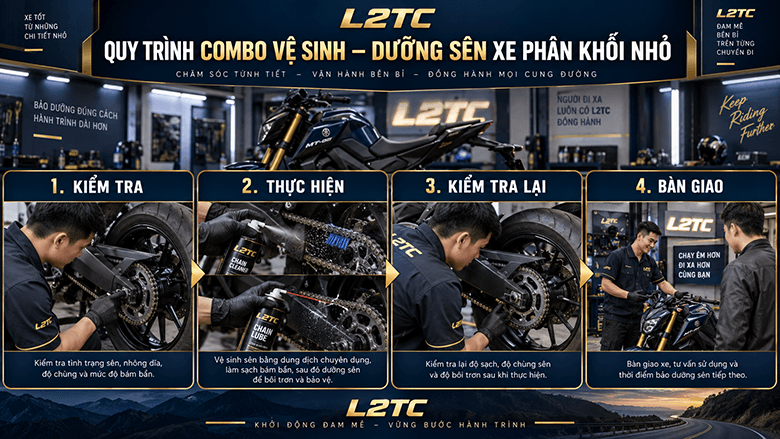Combo vệ sinh – dưỡng sên xe số tại L2TC Hà Nội - hình minh họa 2