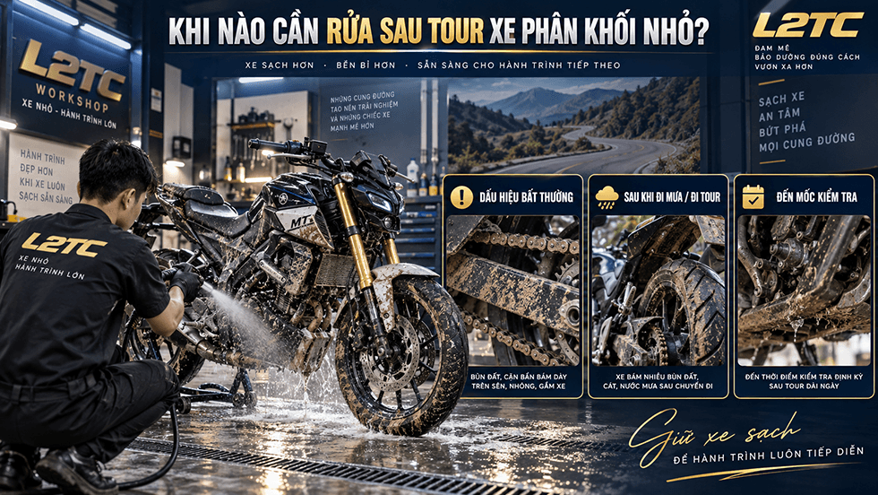 Rửa sau tour xe phân khối nhỏ tại L2TC Hà Nội - hình minh họa 1