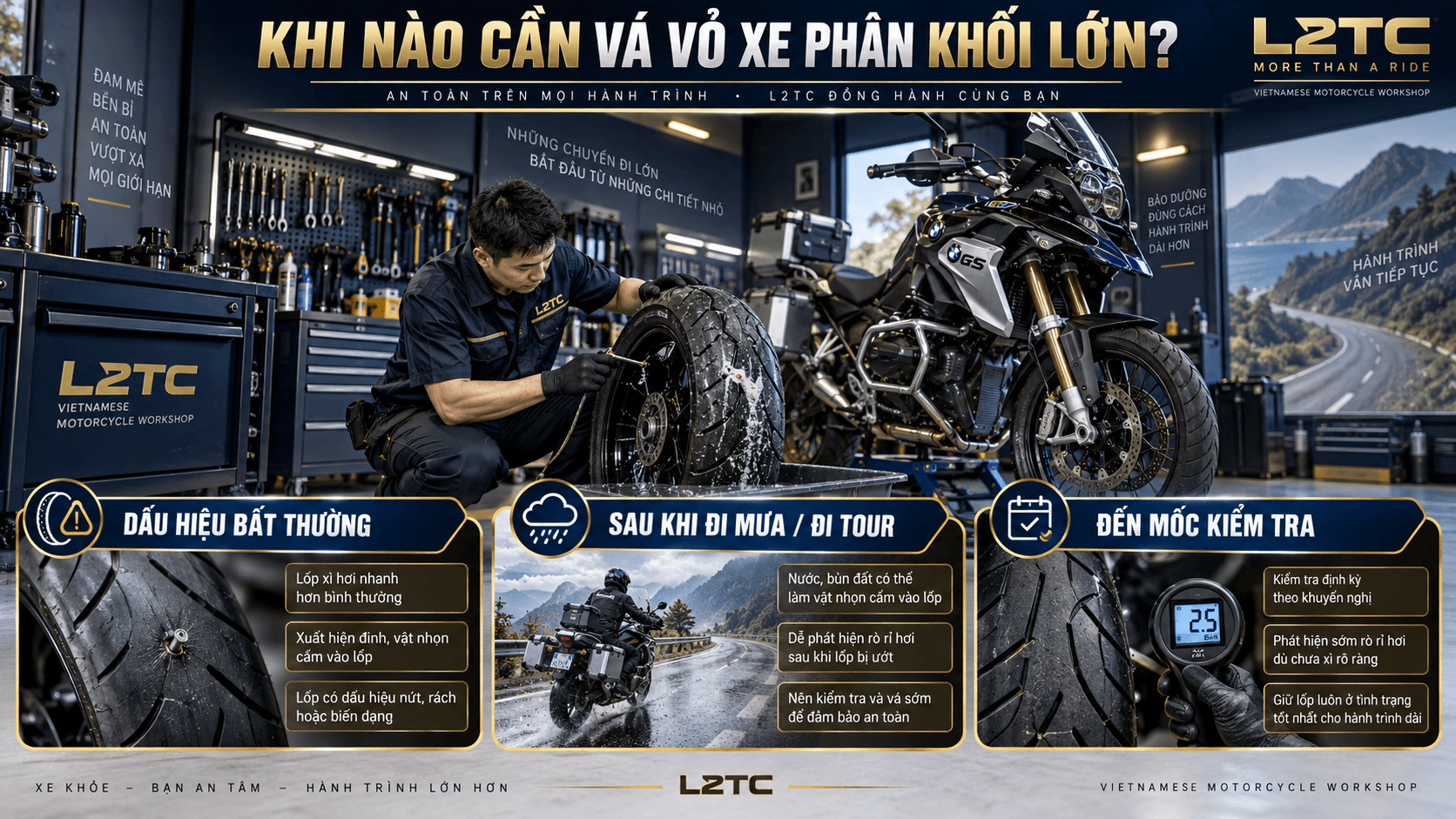Vá vỏ xe phân khối lớn tại L2TC Hà Nội - hình minh họa 1