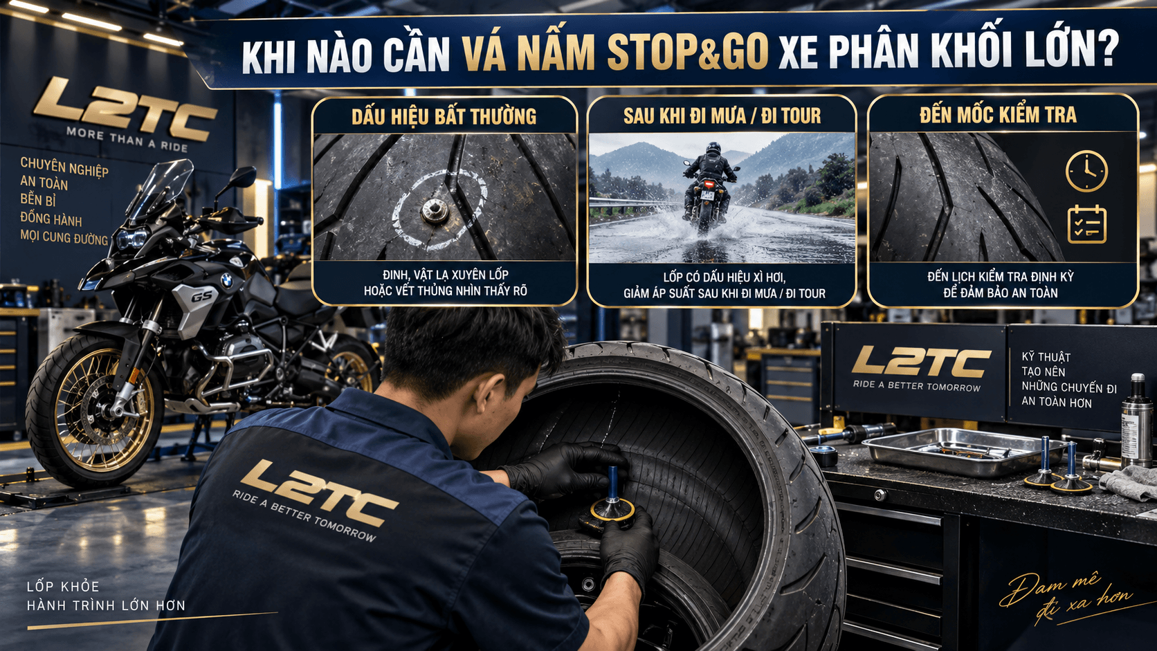 Vá nấm Stop&Go xe phân khối lớn tại L2TC Hà Nội - hình minh họa 1