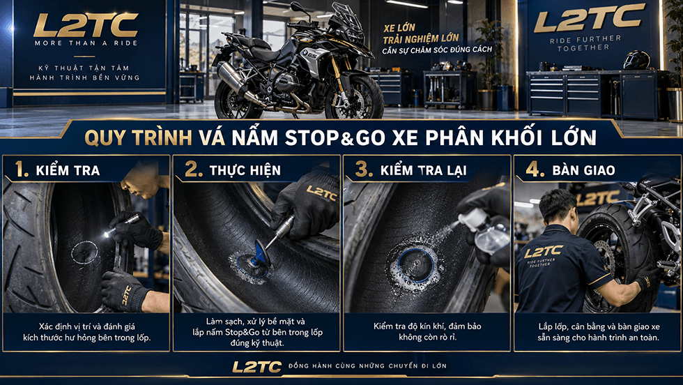 Vá nấm Stop&Go xe phân khối lớn tại L2TC Hà Nội - hình minh họa 2