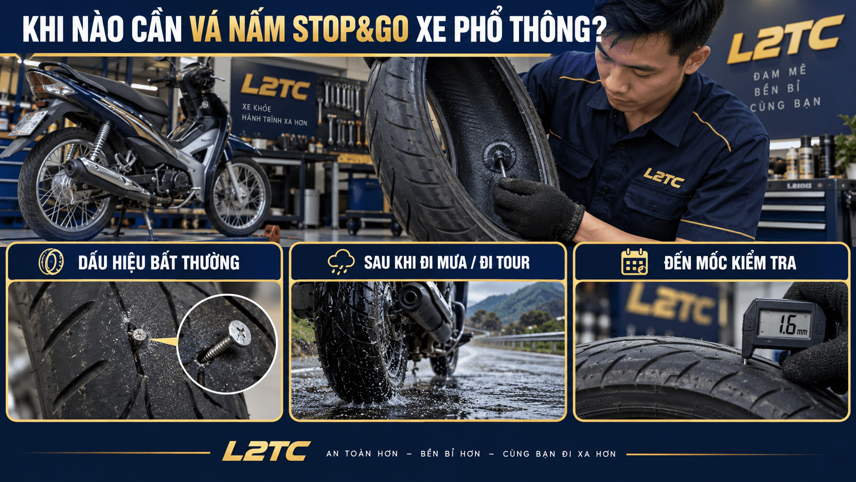 Vá nấm Stop&Go xe phổ thông tại L2TC Hà Nội - hình minh họa 1