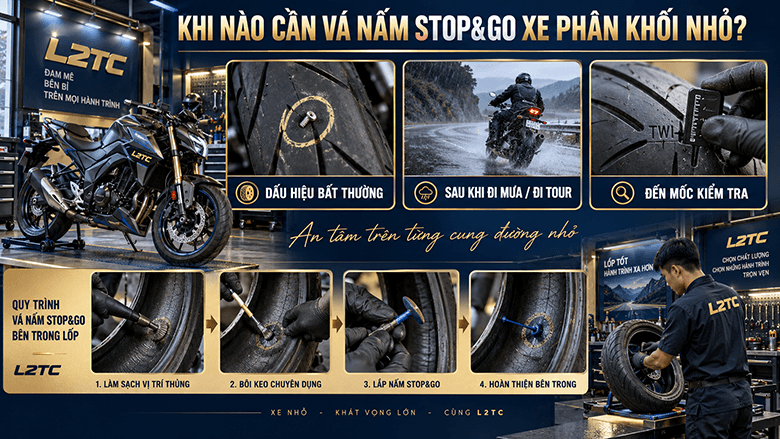 Vá nấm Stop&Go xe phân khối nhỏ tại L2TC Hà Nội - hình minh họa 1