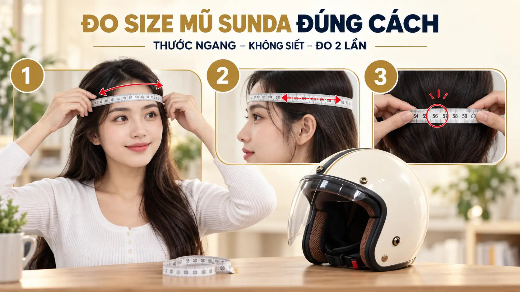 Đo size mũ Sunda đúng cách bằng thước dây