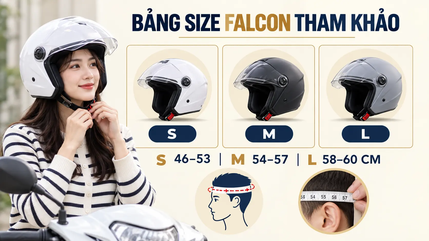 Bảng size Falcon tham khảo S M L theo centimet