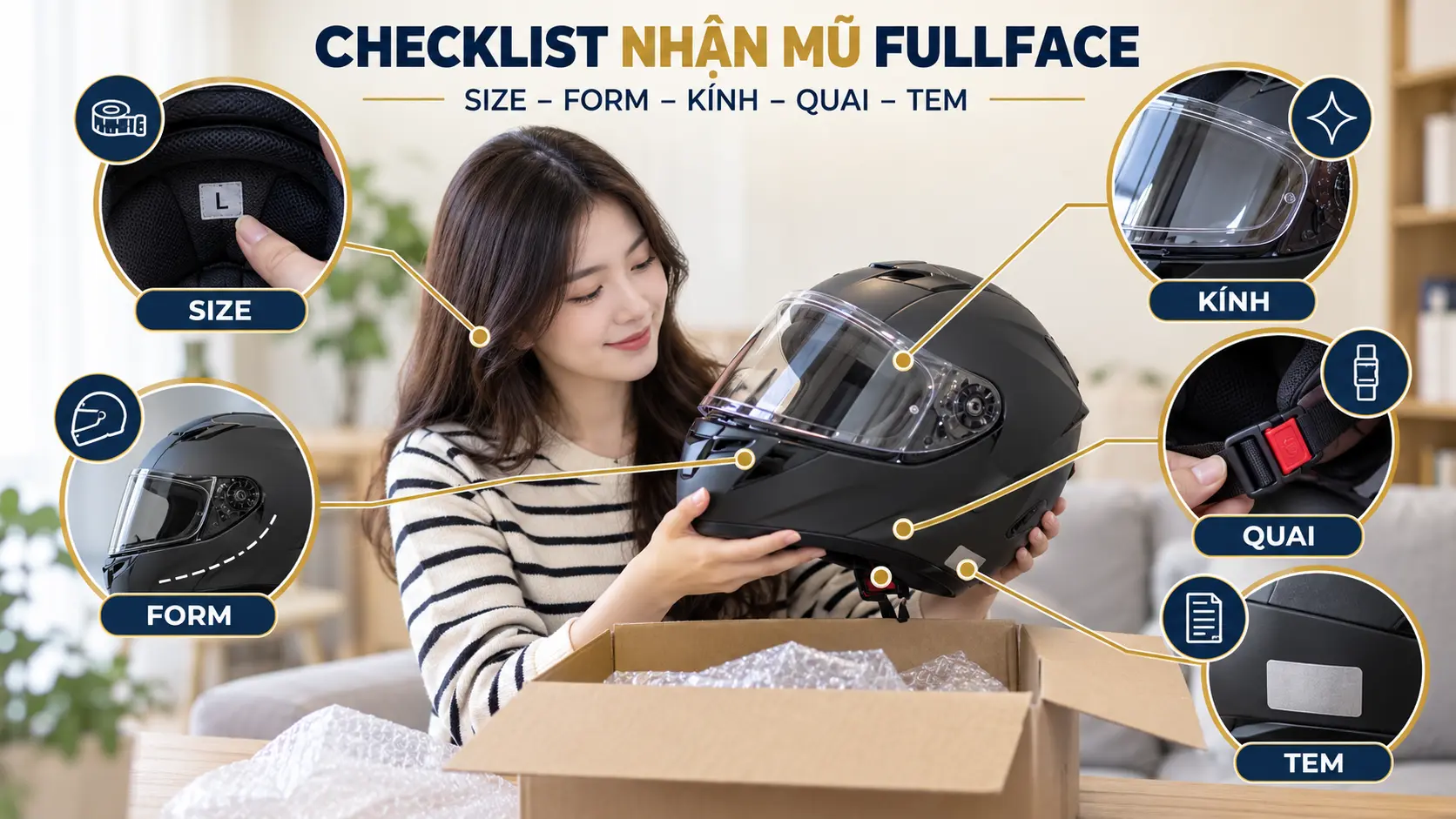 Checklist kiểm tra mũ fullface khi nhận hàng