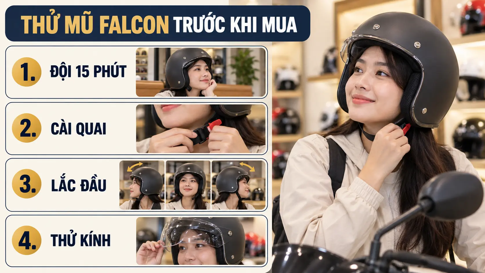 Quy trình thử mũ Falcon trước khi mua