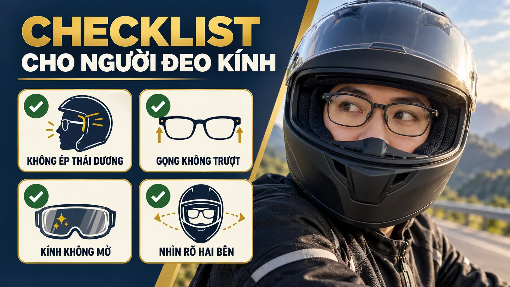 Checklist chọn mũ fullface cho người đeo kính