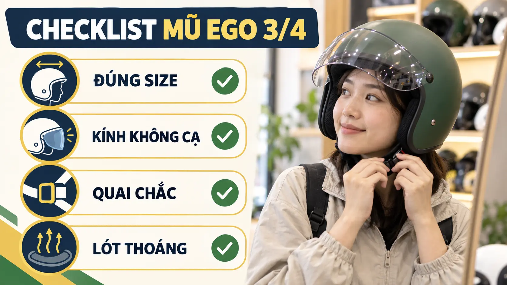 Checklist chọn mũ EGO 3/4 dưới 1 triệu
