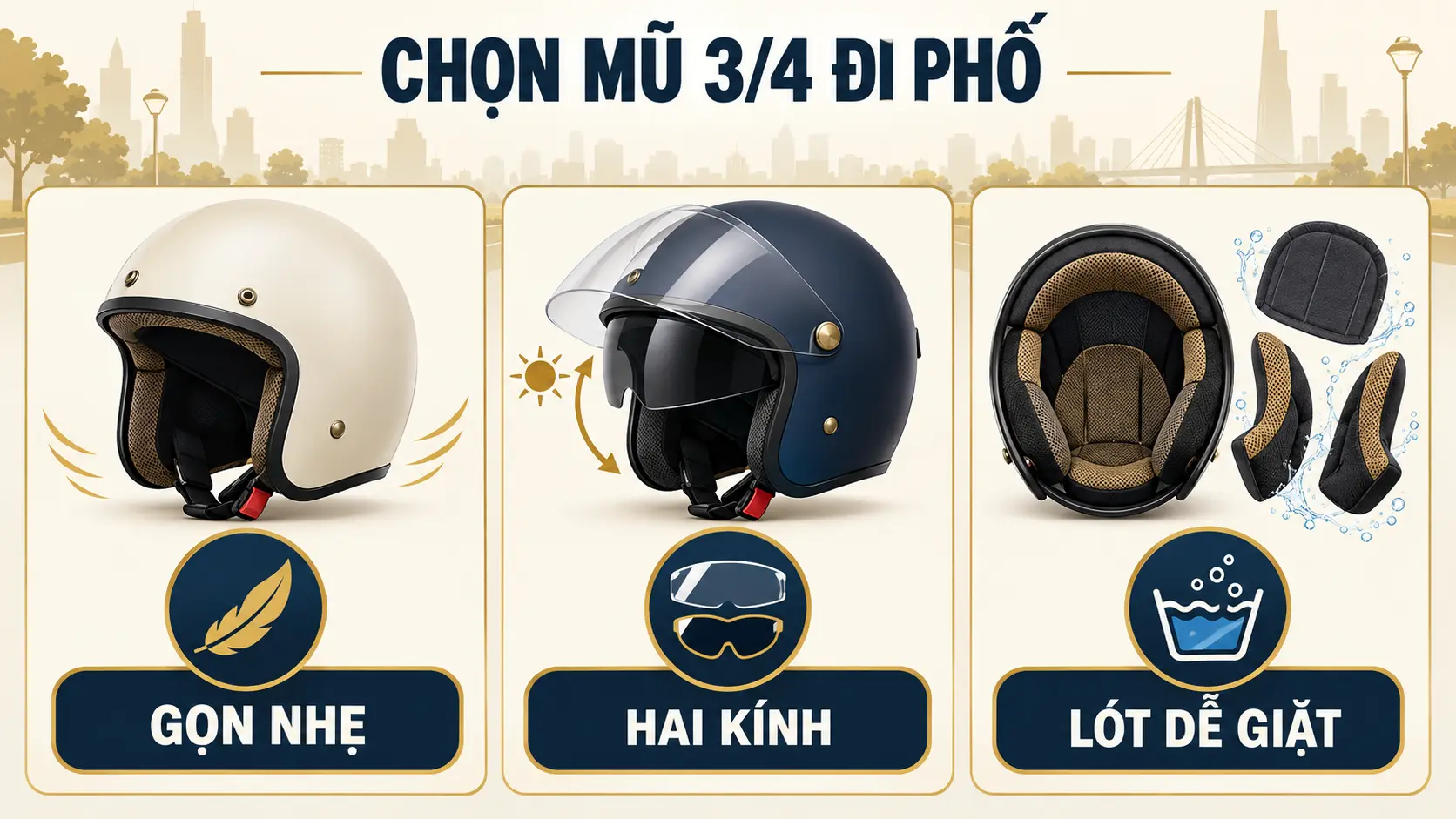 Chọn mũ EGO 3/4 theo nhu cầu đi phố