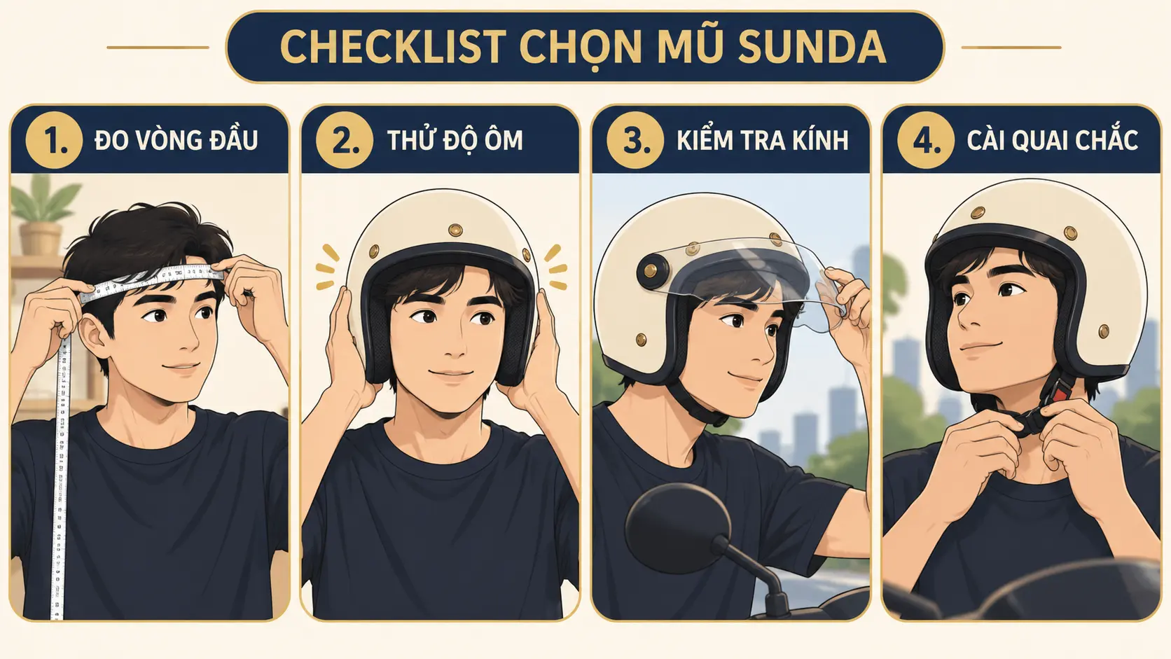 Checklist chọn mũ bảo hiểm Sunda
