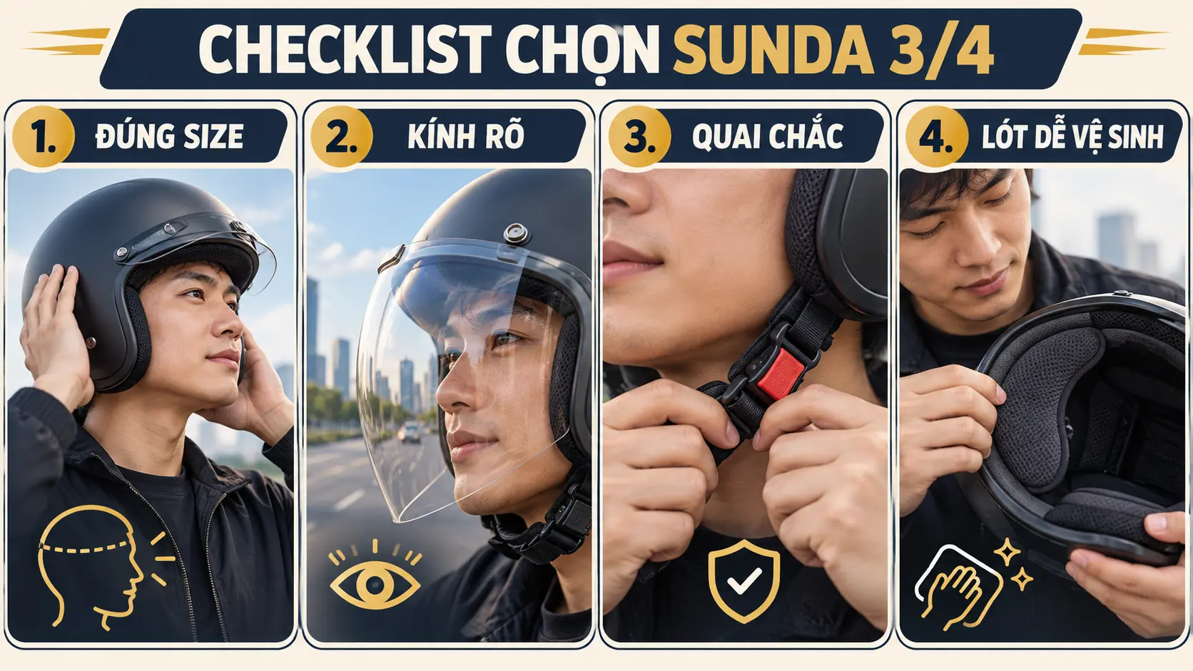 Checklist chọn mũ 3/4 Sunda đi phố