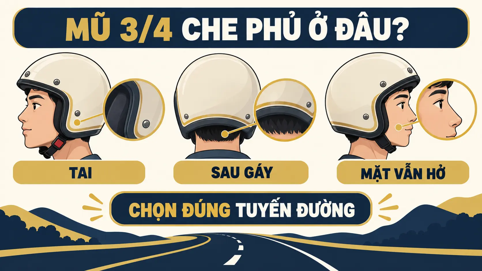 Vùng che phủ của mũ 3/4 Sunda