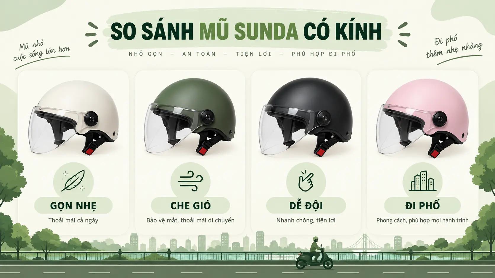 So sánh mũ nửa đầu Sunda có kính