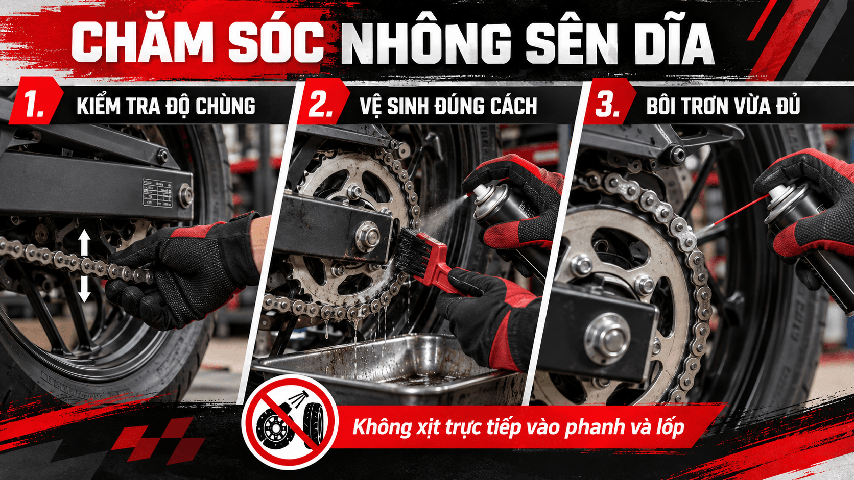 Ba bước chăm sóc nhông sên dĩa xe phân khối nhỏ