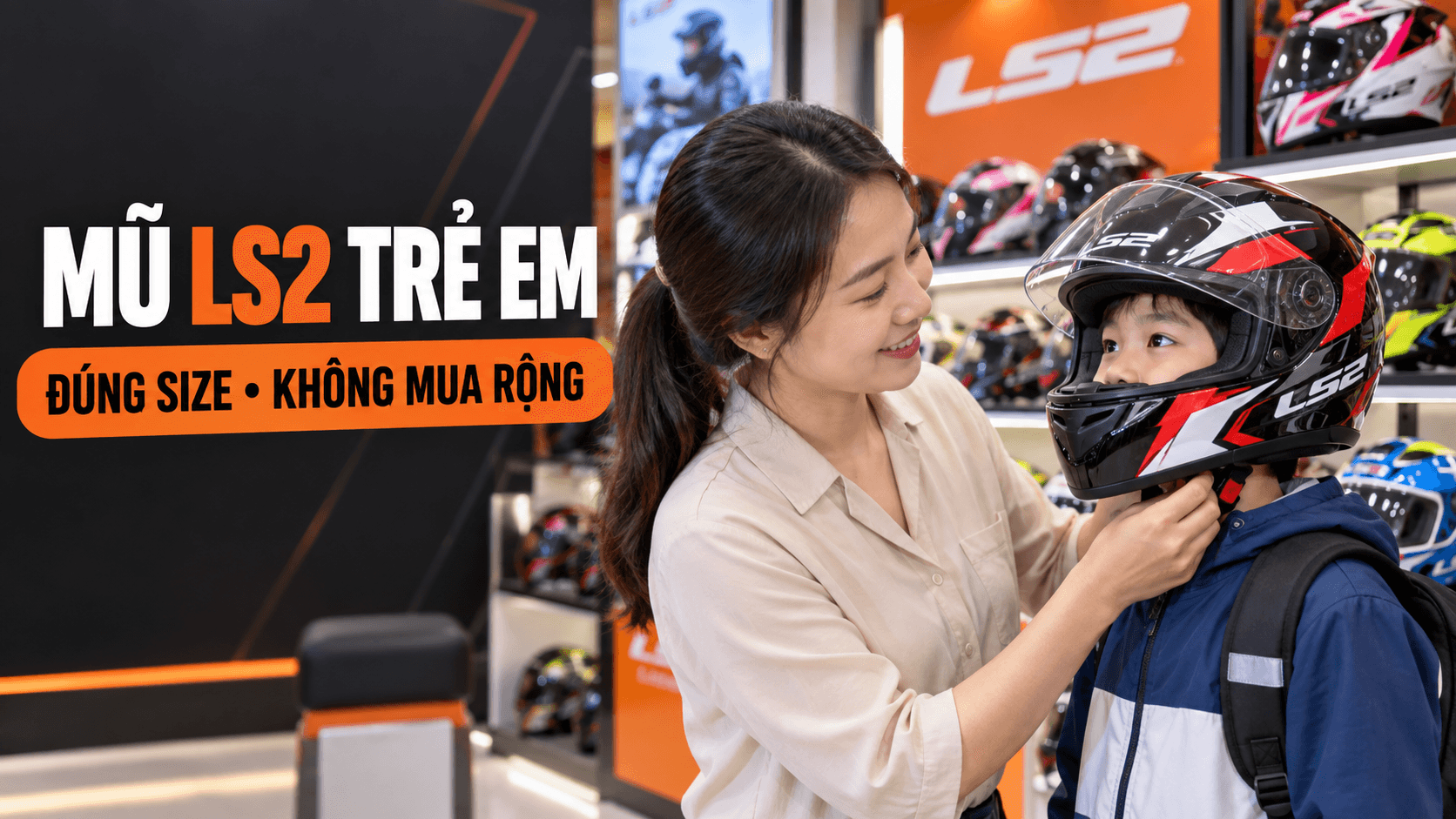 Mũ LS2 trẻ em – chọn đúng size, không mua rộng