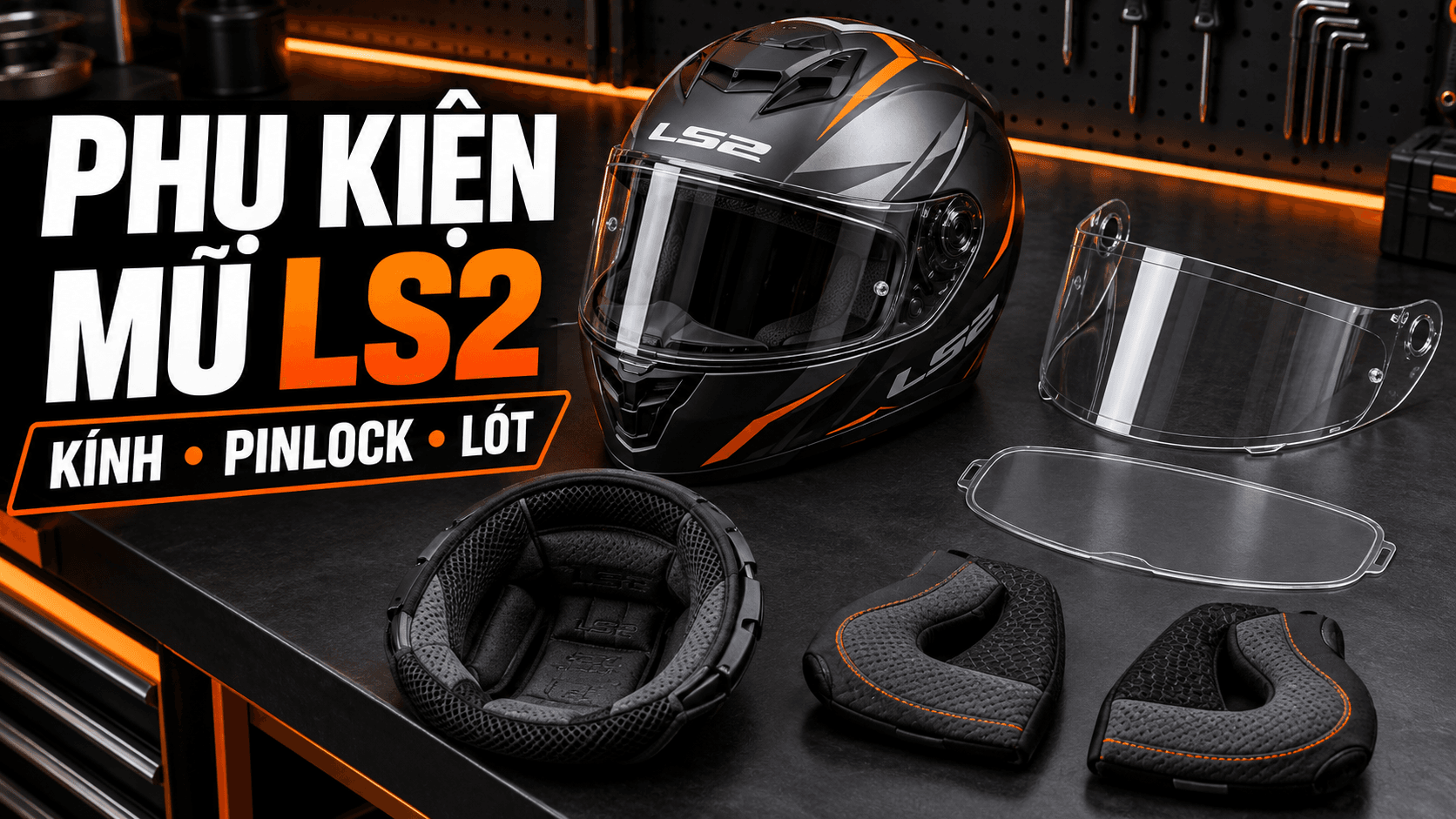 Phụ kiện mũ LS2 gồm kính, Pinlock và lót mũ
