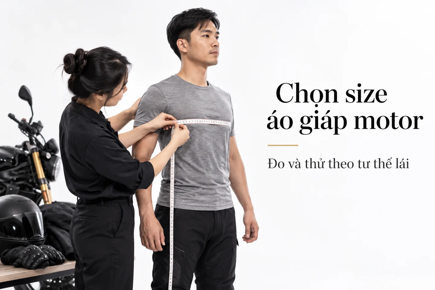 Chọn size áo giáp motor — Đo và thử theo tư thế lái