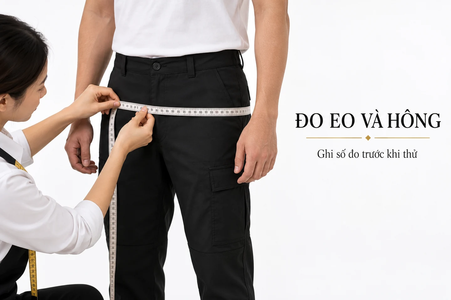 Đo eo và hông — Ghi số đo trước khi thử
